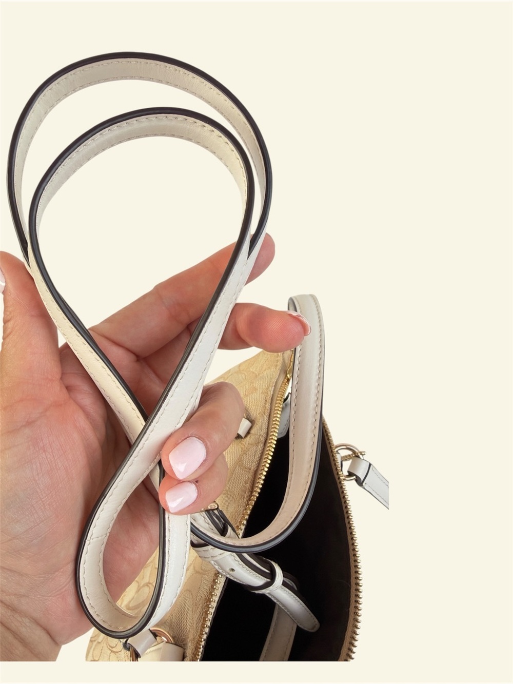 Coach Signature Canvas Mini Kelsey Satchel Beige White Leather Crossbody bag - Picture 9 of 13